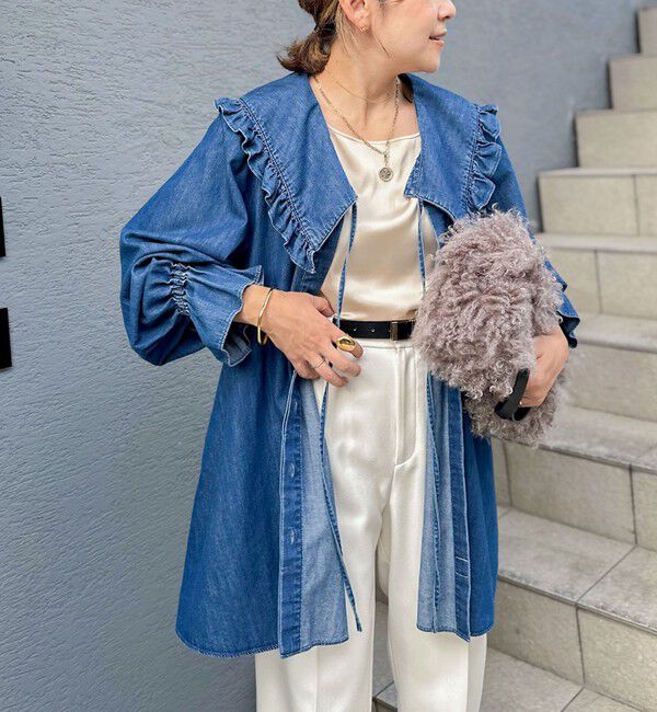 Rie Miller「【RM denim】ビッグカラー2WAYデニムブラウス」|シャツ・ブラウス|