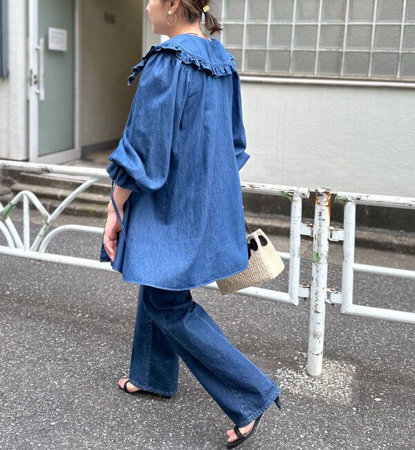 Rie Miller「【RM denim】ビッグカラー2WAYデニムブラウス」|シャツ・ブラウス|