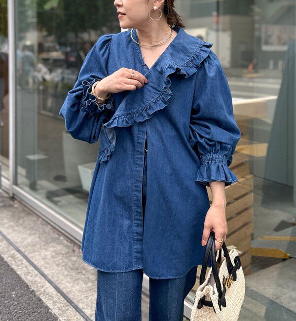 Rie Miller「【RM denim】ビッグカラー2WAYデニムブラウス」|シャツ・ブラウス|