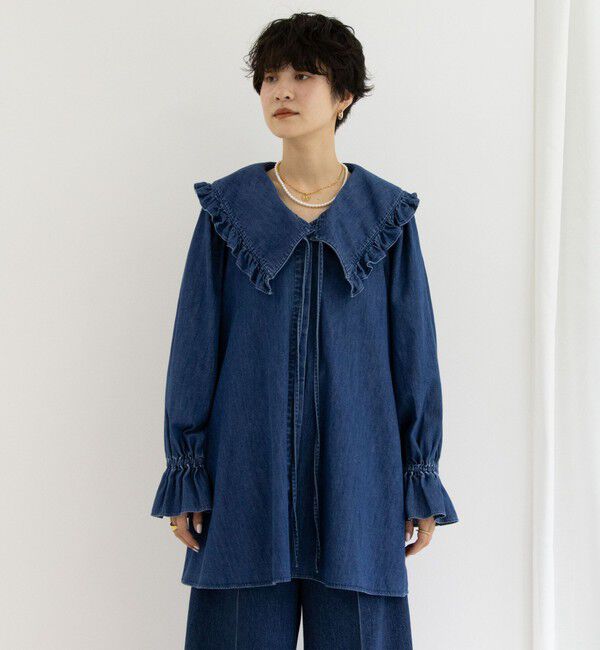 Rie Miller「【RM denim】ビッグカラー2WAYデニムブラウス」|シャツ・ブラウス|