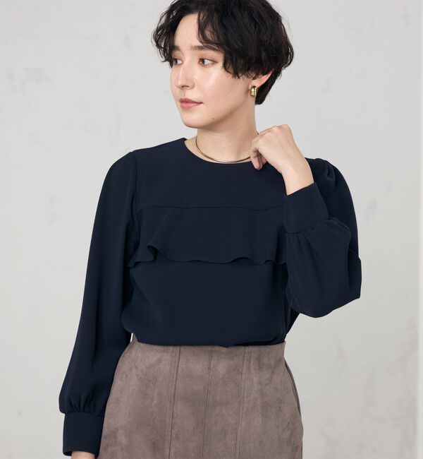 NOLLEY'S「《セットアップ対応》ウォッシャブルダブルクロスブラウス」|シャツ・ブラウス|ネイビー