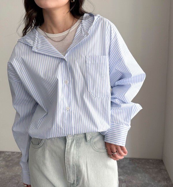 fredy emue「ストライプフーディーシャツ」|シャツ・ブラウス|