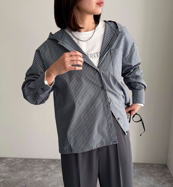 fredy emue「ストライプフーディーシャツ」|シャツ・ブラウス|