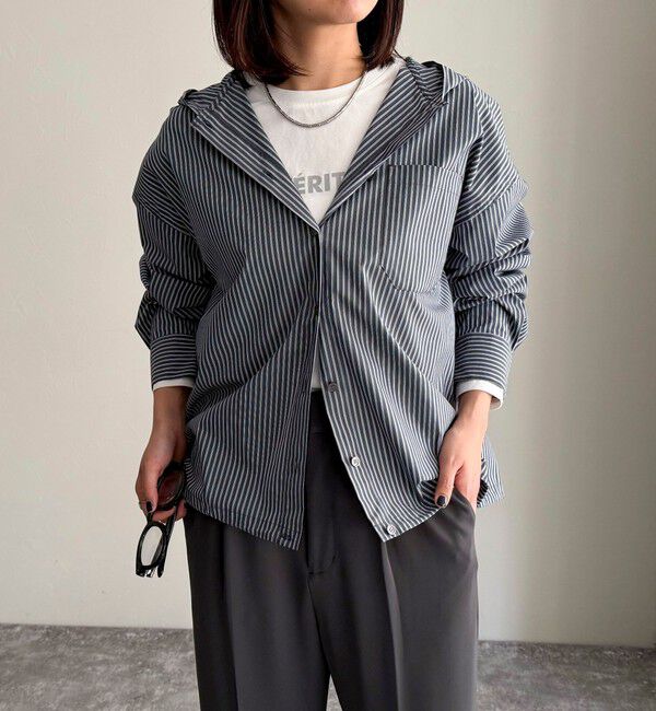 fredy emue「ストライプフーディーシャツ」|シャツ・ブラウス|