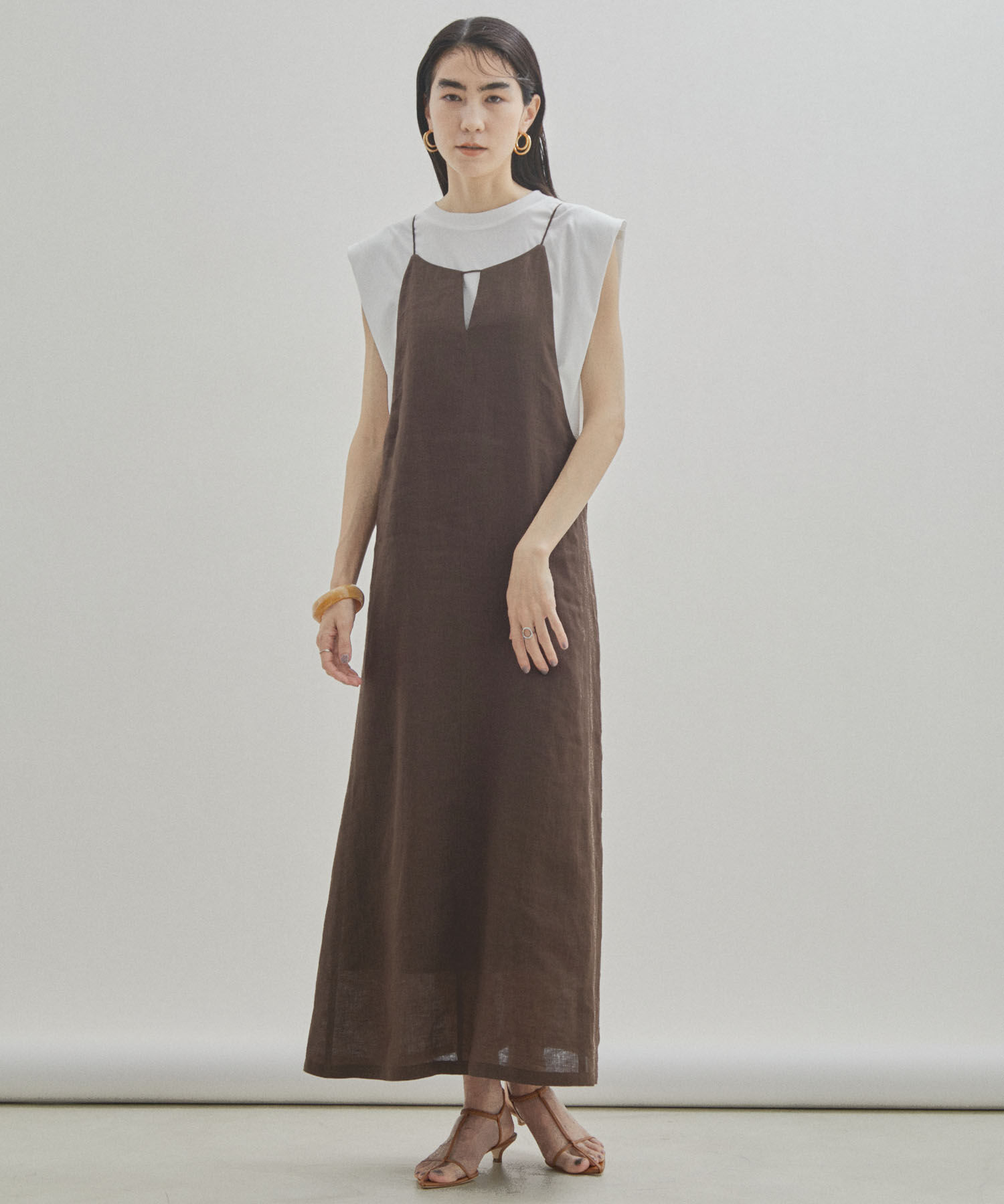 SALON adam et rope'「【洗える】ノルマンディリネンキャミワンピース/麻」|ワンピース|ダークブラウン(20)