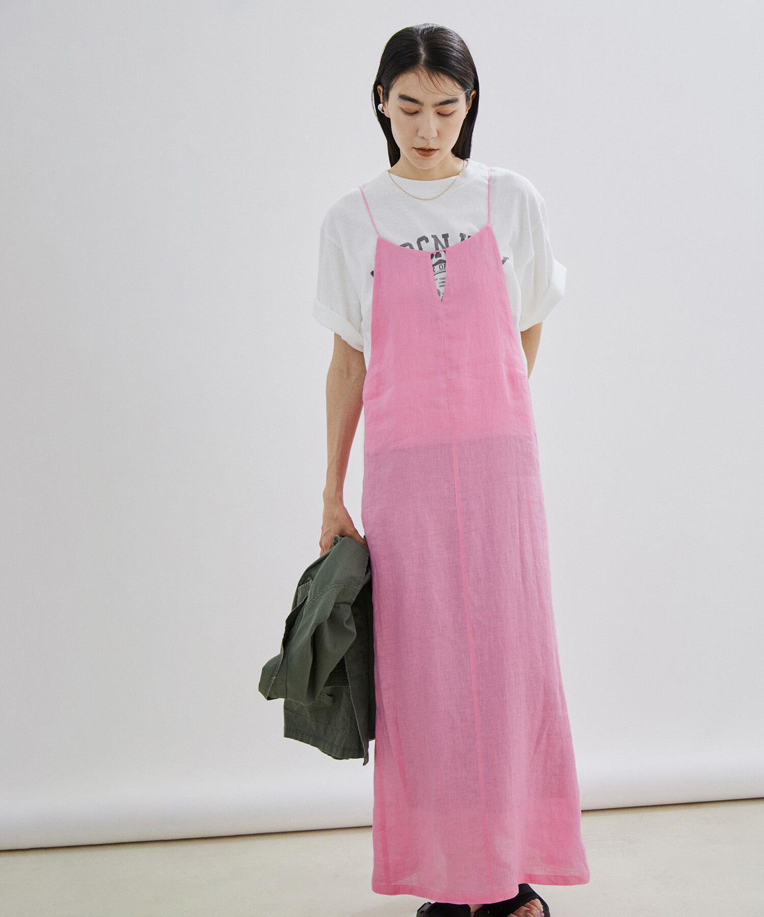 SALON adam et rope'「【洗える】ノルマンディリネンキャミワンピース/麻」|ワンピース|ピンク(63)