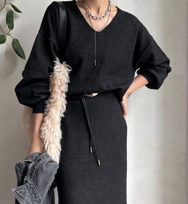  「【WEB限定】サイドスリットプルオーバー」|ニット・セーター|ブラック