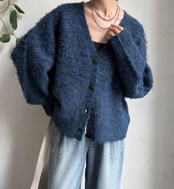  「【WEB限定】シャギーVカーディガン」|カーディガン|ネイビー