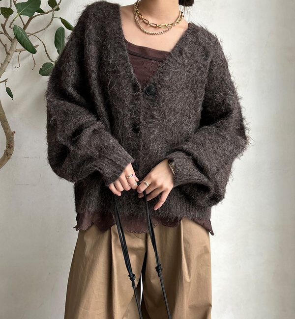  「【WEB限定】シャギーVカーディガン」|カーディガン|ブラウン