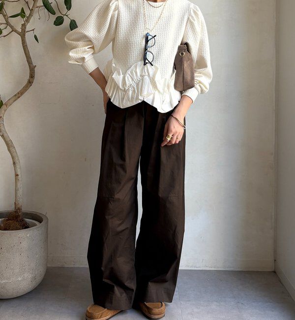  「【WEB限定】フクレジャガード裾フリルトップス」|Tシャツ・カットソー|