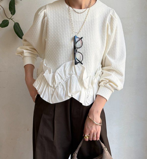  「【WEB限定】フクレジャガード裾フリルトップス」|Tシャツ・カットソー|