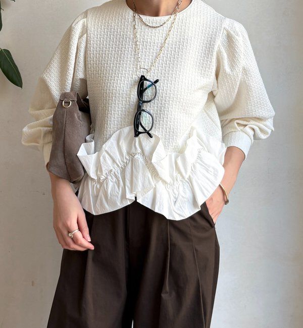  「【WEB限定】フクレジャガード裾フリルトップス」|Tシャツ・カットソー|