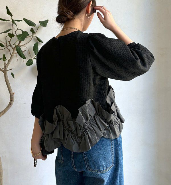  「【WEB限定】フクレジャガード裾フリルトップス」|Tシャツ・カットソー|