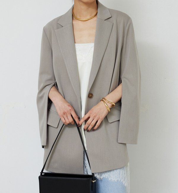  「【手洗い可】スリットスリーブジャケット」|テーラードジャケット|グレージュ