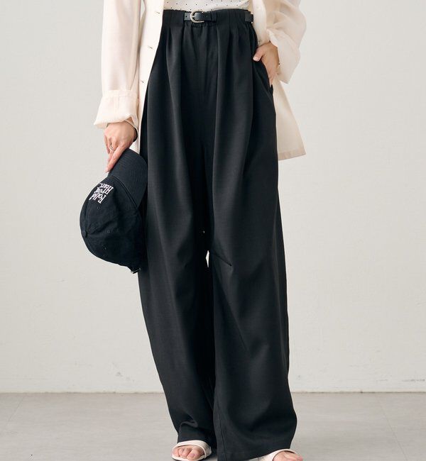  「ベルト付きボリュームスラックス」|チノ|ブラック