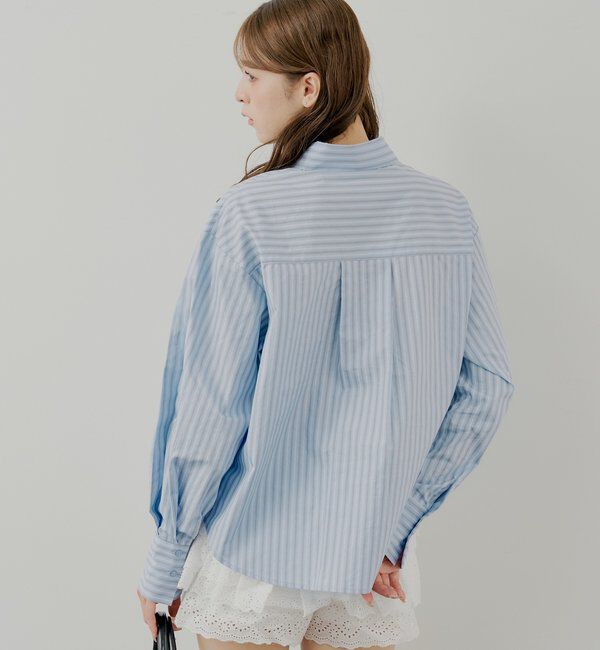  「ブローチ付きストライプルーズシャツ」|シャツ・ブラウス|
