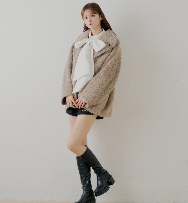  「金ボタンシャギーミディジャケットコート」|その他|