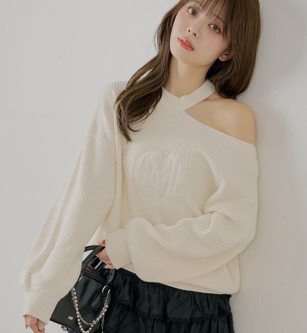  「肩スリットオフショルニット」|ニット・セーター|アイボリー