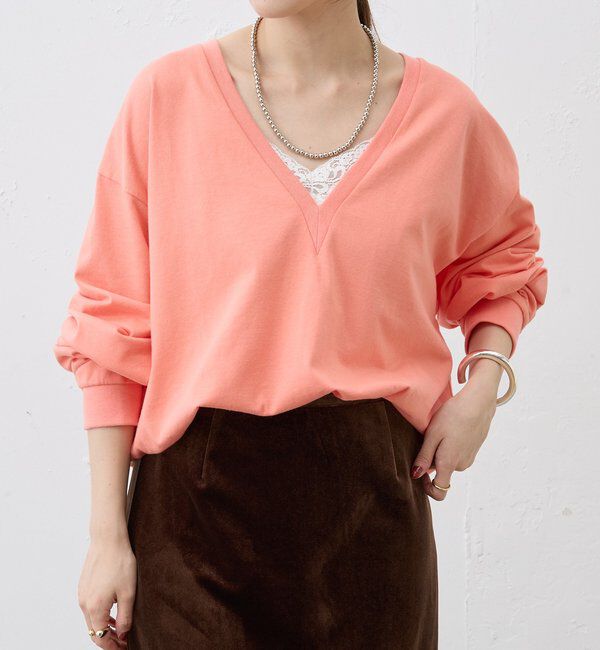  「【ONIT】ディープVネックカットソー」|Tシャツ・カットソー|サーモンピンク