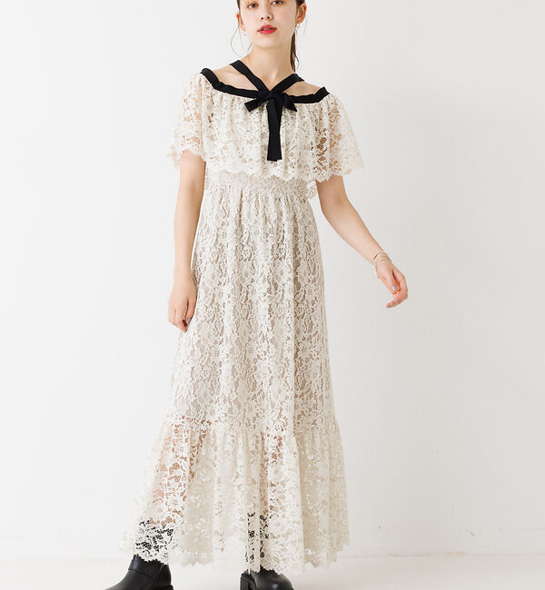 Rouge vif「バイカラーリボン レースワンピース」|ワンピース|