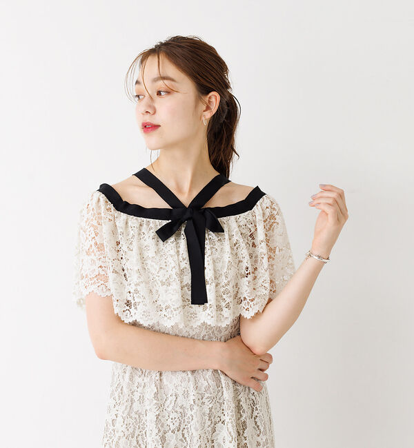 Rouge vif「バイカラーリボン レースワンピース」|ワンピース|