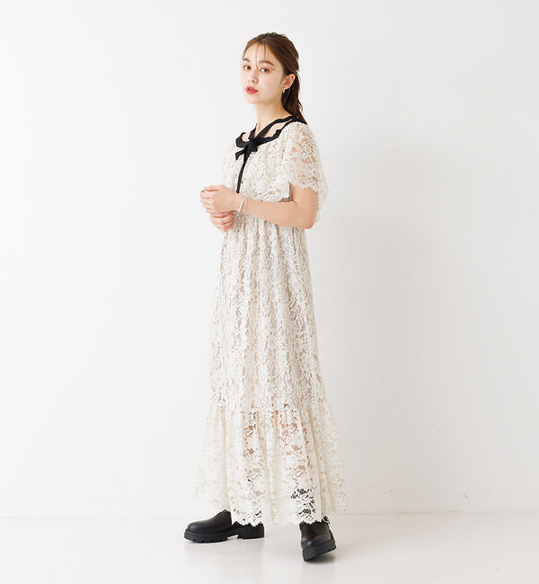 Rouge vif「バイカラーリボン レースワンピース」|ワンピース|