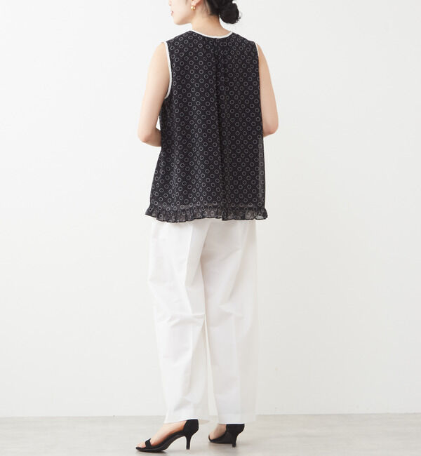 TIARA「ドット&times;ドットプリントフリルノースリーブブラウス」|シャツ・ブラウス|