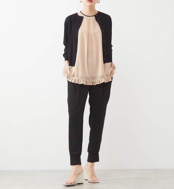 TIARA「ドット&times;ドットプリントフリルノースリーブブラウス」|シャツ・ブラウス|