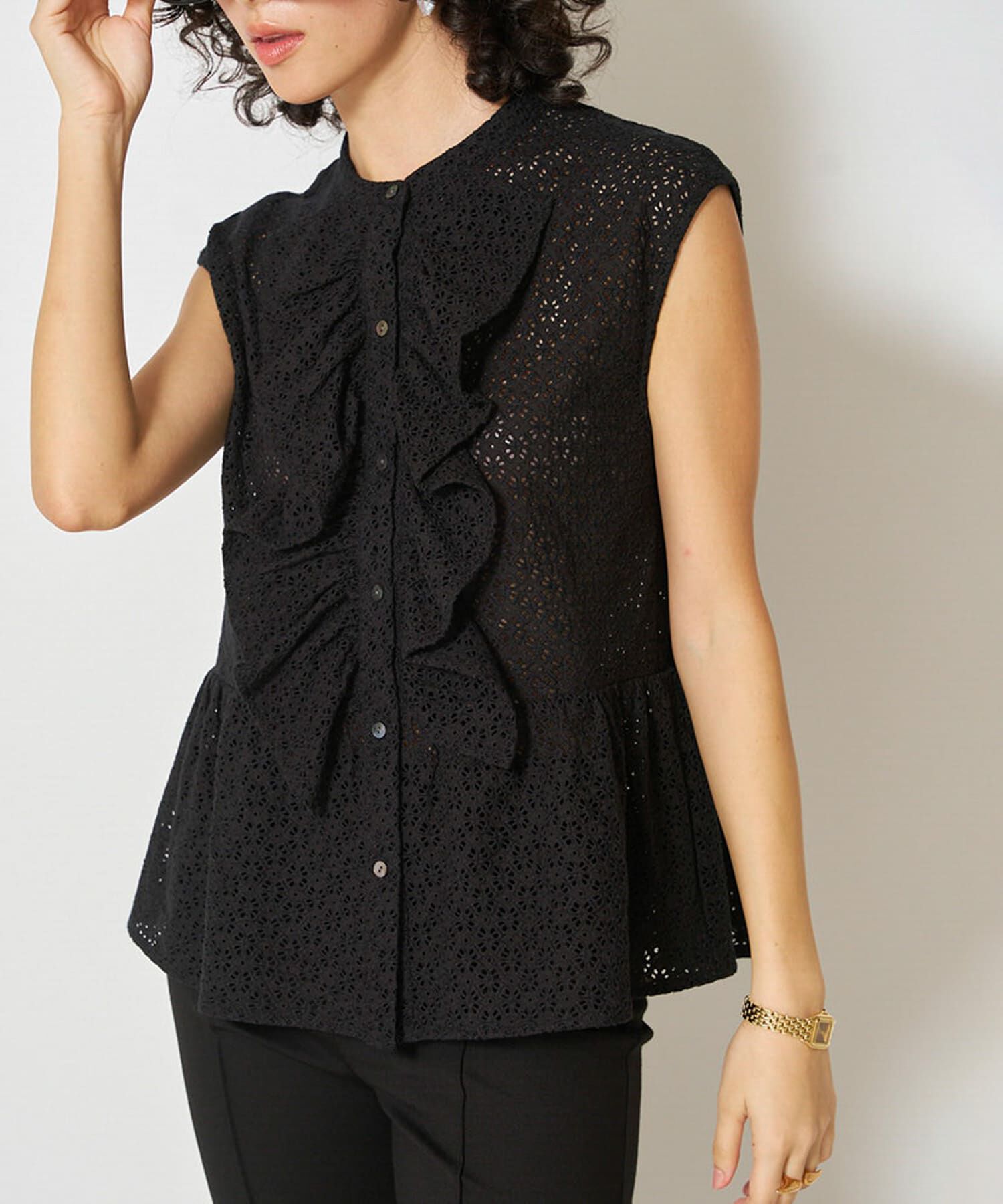 URBAN RESEARCH ROSSO「Mewl　アイレットレースブラウス」|シャツ・ブラウス|ブラック