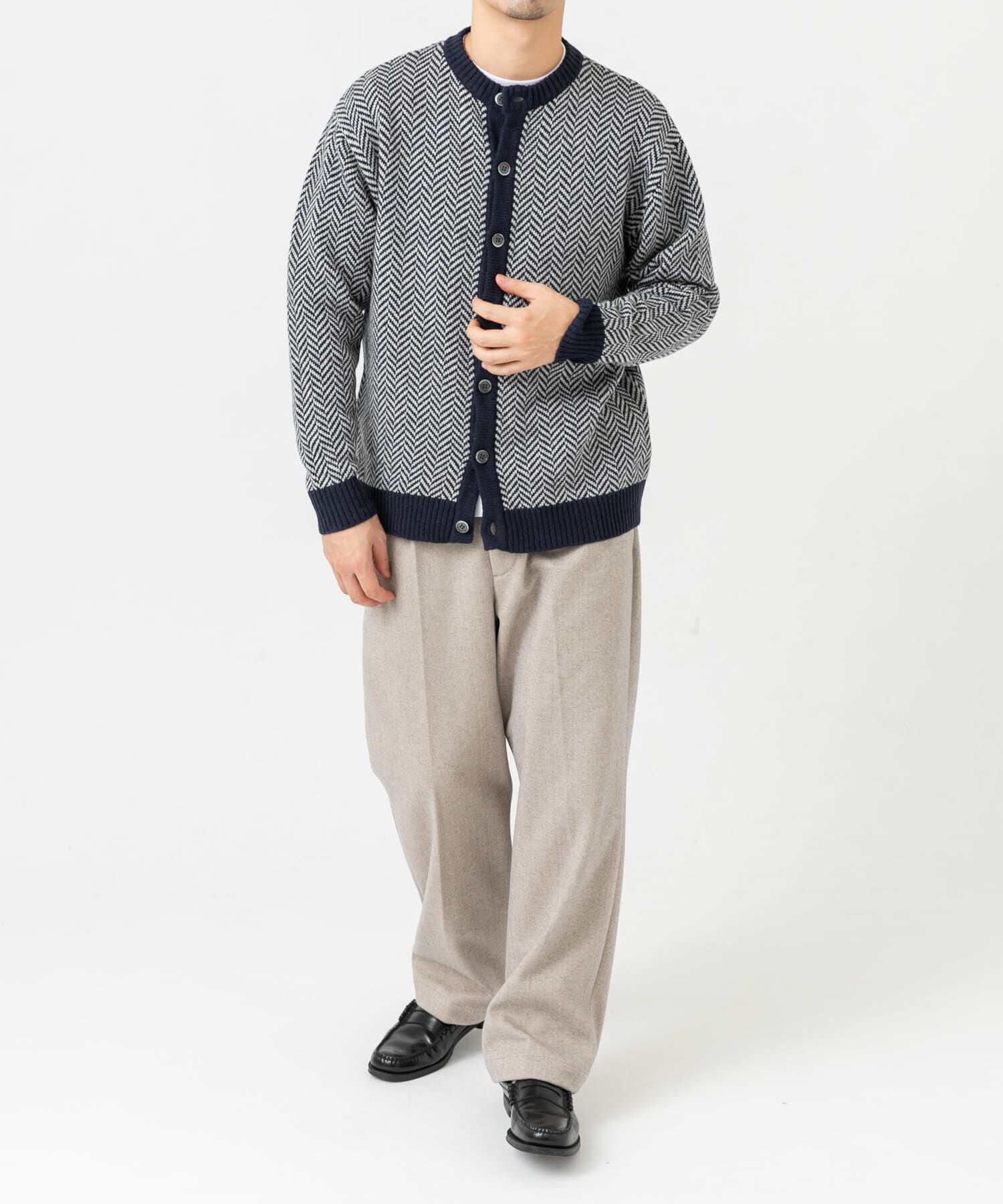 URBAN RESEARCH ROSSO「『XLサイズあり』ヘリンボーン柄クルーニットカーディガン」|カーディガン|