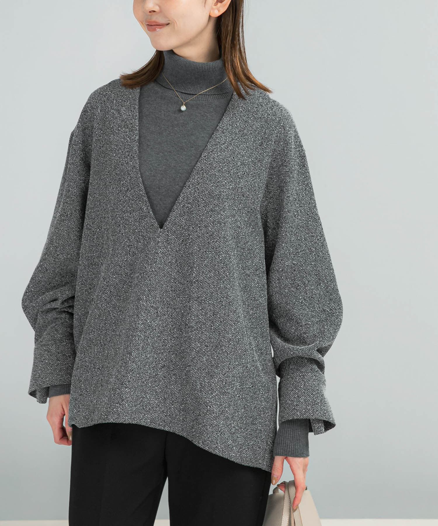 URBAN RESEARCH ROSSO「ツイード深Vネックプルオーバー」|シャツ・ブラウス|ブラック