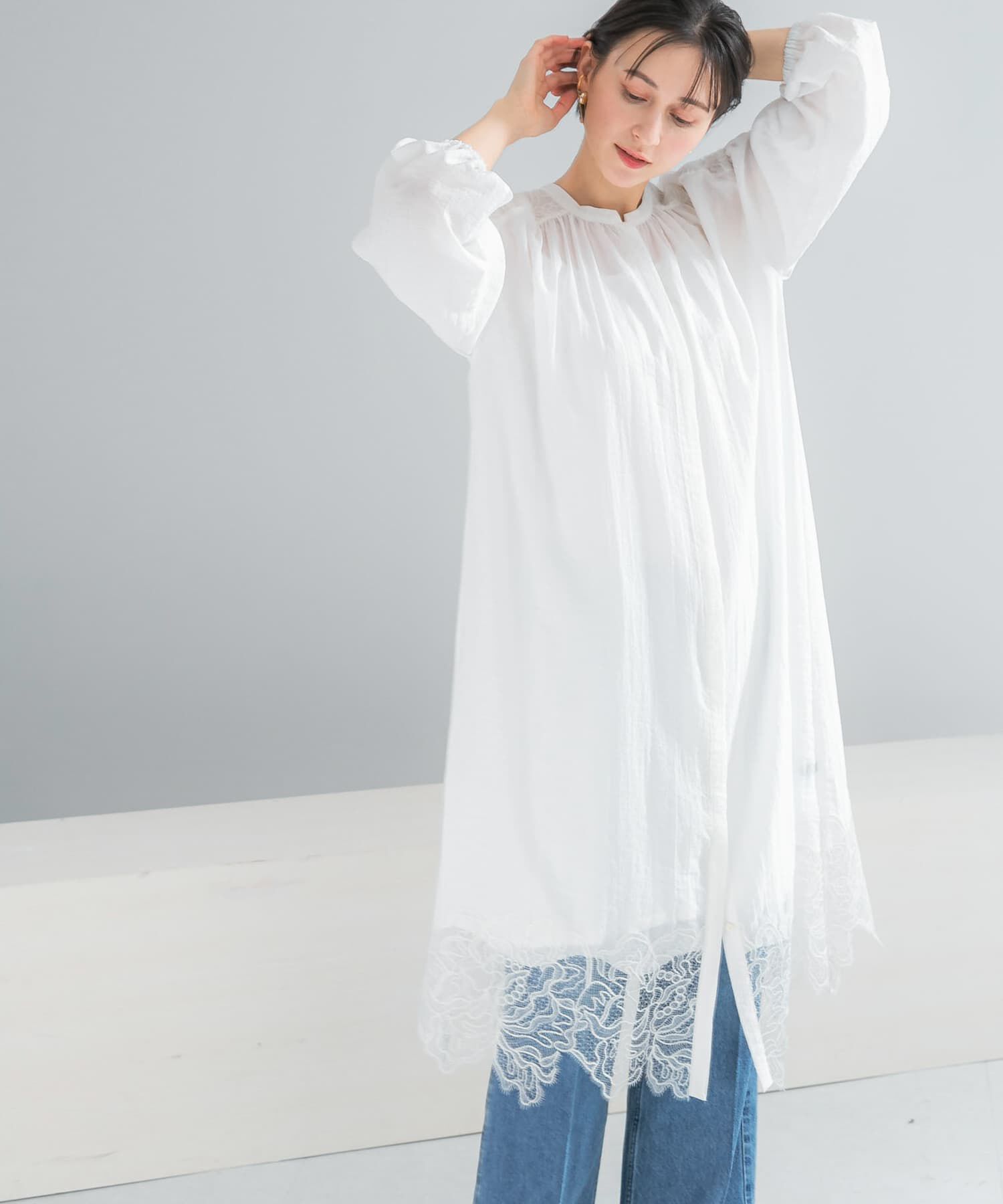 URBAN RESEARCH ROSSO「レース切り替えガウンワンピース」|ワンピース|オフホワイト