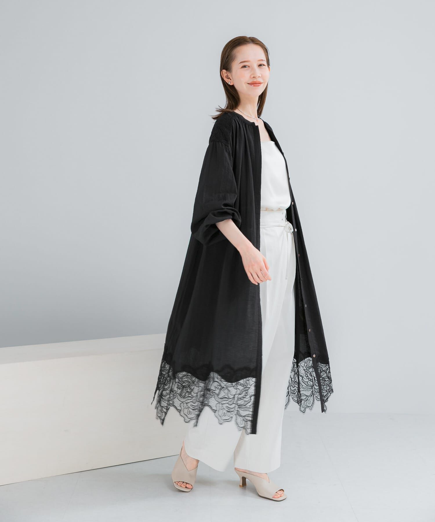 URBAN RESEARCH ROSSO「レース切り替えガウンワンピース」|ワンピース|ブラック