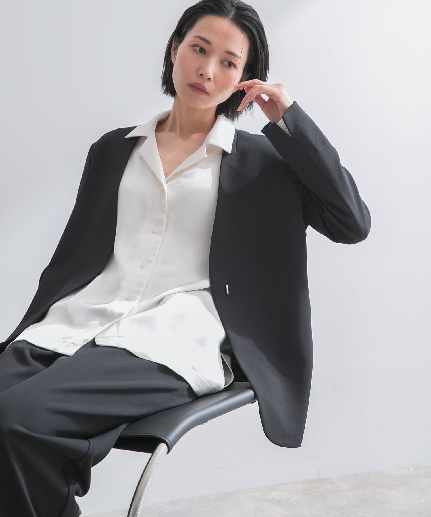 URBAN RESEARCH ROSSO「オープンカラーヴィンテージシルキーサテンブラウス」|シャツ・ブラウス|