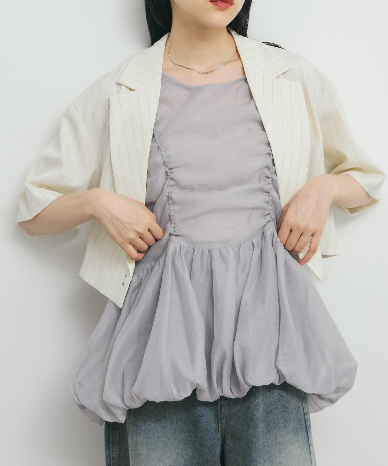  「ドロストバルーンスリーブレストップス」|チュニック|グレー系その他