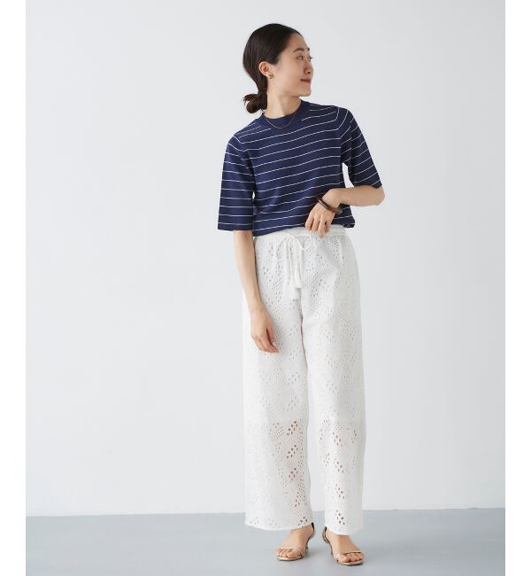 le.coeur blanc「《手洗い可能》5分袖ボーダーニットプルオーバー」|ニット・セーター|