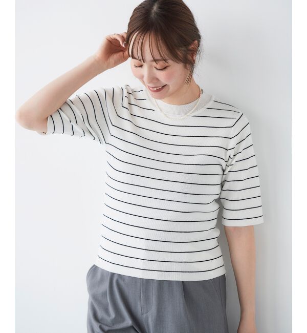 le.coeur blanc「《手洗い可能》5分袖ボーダーニットプルオーバー」|ニット・セーター|