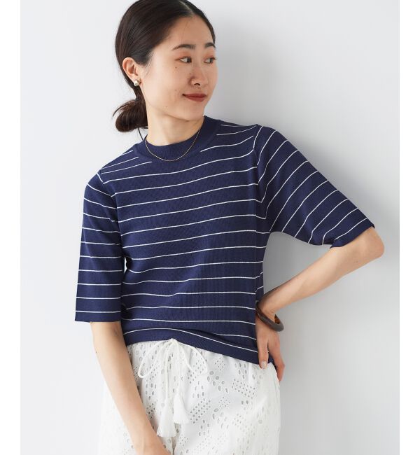 le.coeur blanc「《手洗い可能》5分袖ボーダーニットプルオーバー」|ニット・セーター|