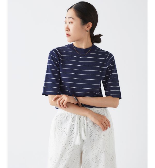 le.coeur blanc「《手洗い可能》5分袖ボーダーニットプルオーバー」|ニット・セーター|