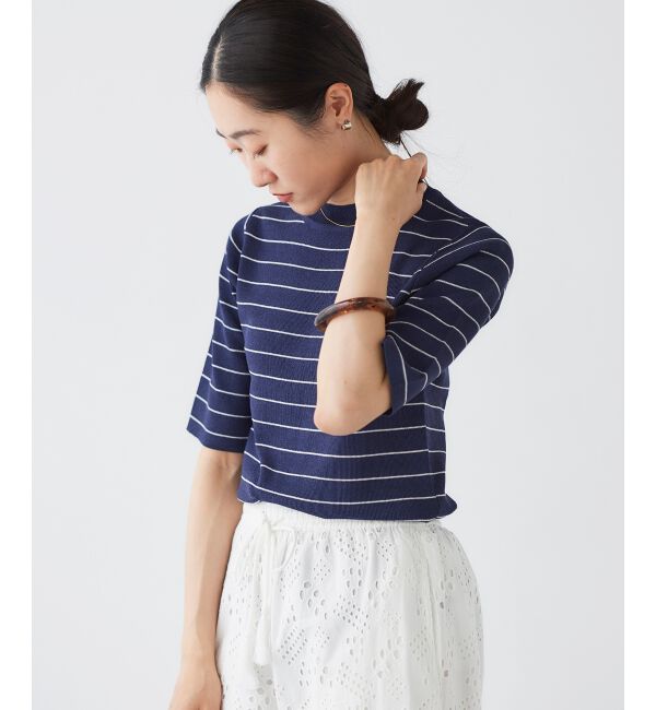 le.coeur blanc「《手洗い可能》5分袖ボーダーニットプルオーバー」|ニット・セーター|
