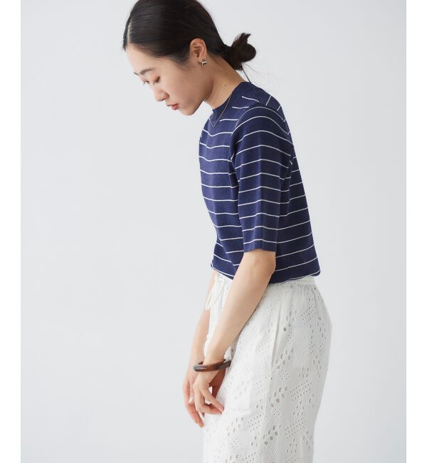 le.coeur blanc「《手洗い可能》5分袖ボーダーニットプルオーバー」|ニット・セーター|