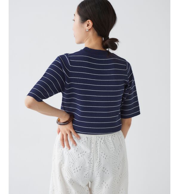 le.coeur blanc「《手洗い可能》5分袖ボーダーニットプルオーバー」|ニット・セーター|