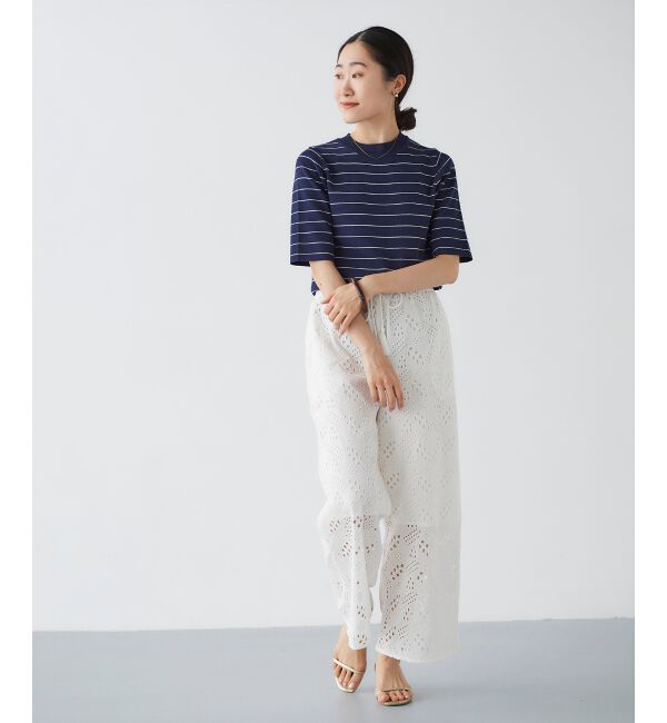 le.coeur blanc「《手洗い可能》5分袖ボーダーニットプルオーバー」|ニット・セーター|