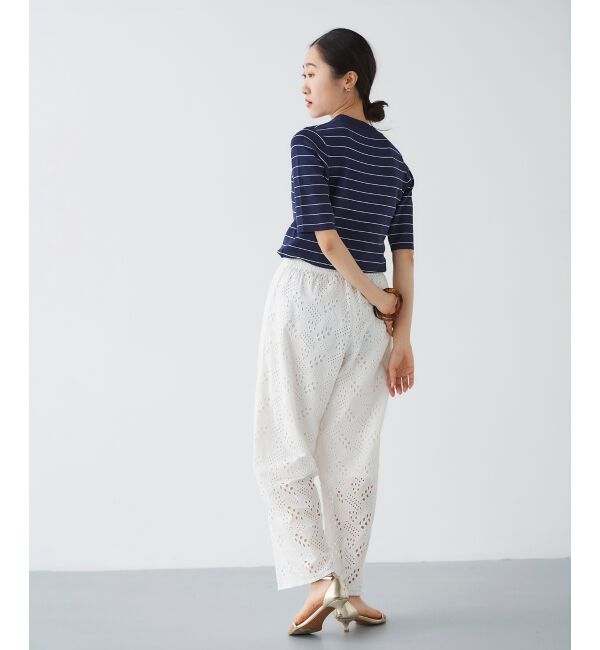 le.coeur blanc「《手洗い可能》5分袖ボーダーニットプルオーバー」|ニット・セーター|