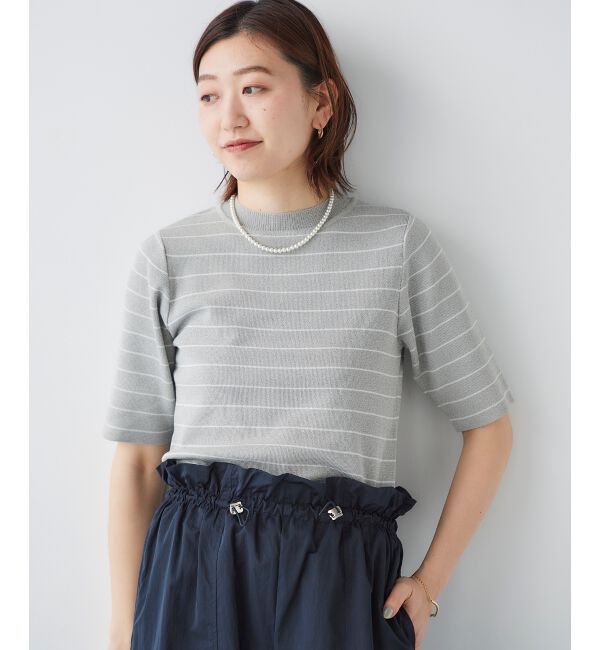 le.coeur blanc「《手洗い可能》5分袖ボーダーニットプルオーバー」|ニット・セーター|