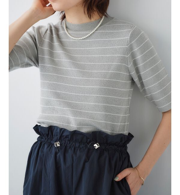 le.coeur blanc「《手洗い可能》5分袖ボーダーニットプルオーバー」|ニット・セーター|