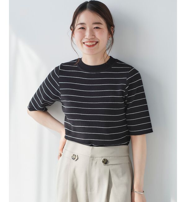 le.coeur blanc「《手洗い可能》5分袖ボーダーニットプルオーバー」|ニット・セーター|