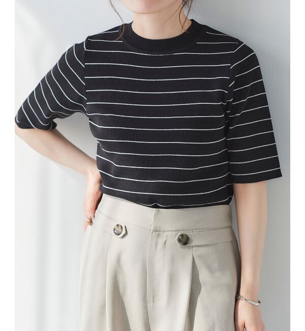 le.coeur blanc「《手洗い可能》5分袖ボーダーニットプルオーバー」|ニット・セーター|