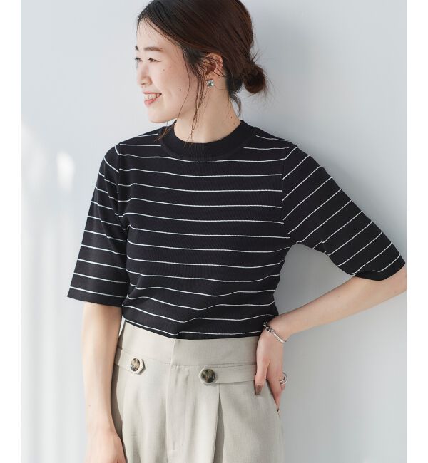 le.coeur blanc「《手洗い可能》5分袖ボーダーニットプルオーバー」|ニット・セーター|