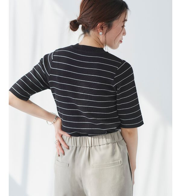 le.coeur blanc「《手洗い可能》5分袖ボーダーニットプルオーバー」|ニット・セーター|